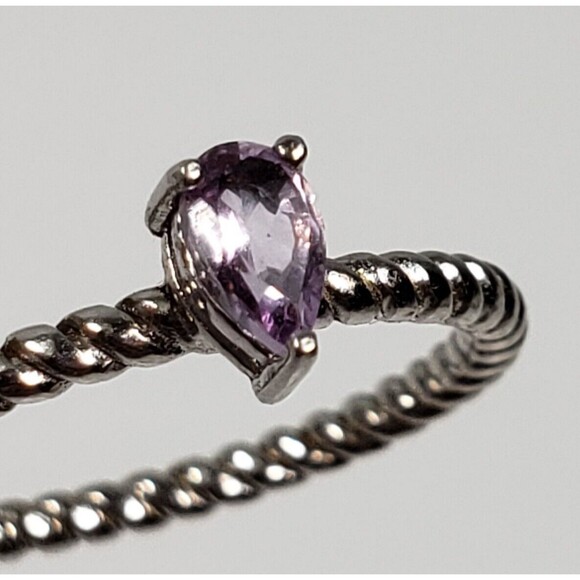 Amethyst Teardrop Faceted Sterling Silver 925 Signed FAS Ring Size 7 - Picture 16 of 16